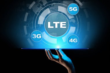 Sanal ekranda LTE bandı, mobil internet ve telekomünikasyon teknolojisi kavramı.