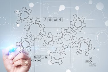 Mekanik vites ile sanal arabirim. Otomasyon ve işe alma ve insan kaynakları kavramı için teknoloji.