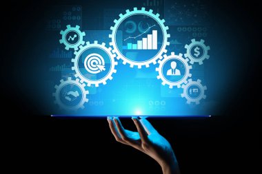 İş süreci yönetimi, Otomasyon iş akışı, belge doğrulama, Dişli çarkları simgeler teknoloji kavramı ile bağlı.