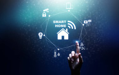 Sanal ekrandaki akıllı ev kontrol paneli. IOT ve Otomasyon teknolojisi kavramı.