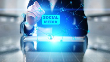Sosyal medya, pazarlama stratejisi ve kavramı sanal ekran reklam Smm.