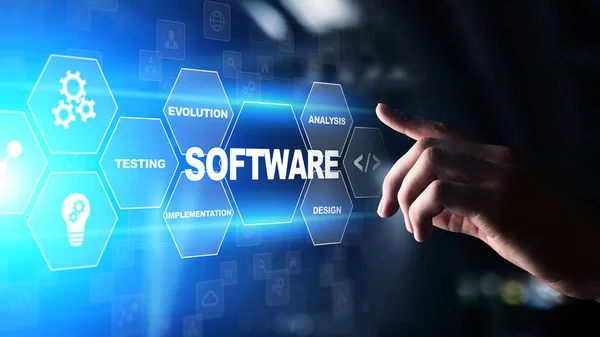 Software development and business process automation, internet and technology concept on virtual screen.