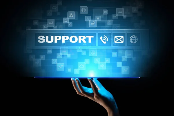 Bouton Support sur écran virtuel. Service à la clientèle et concept de communication. — Photo