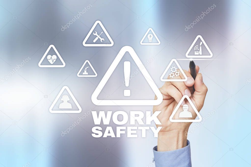 Work Safety Concept on the virual screen.