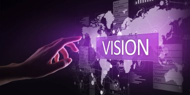 Sanal ekranda vizyon, iş zekası ve strateji kavramı.
