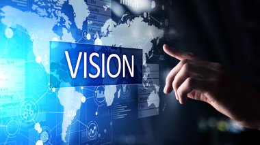 Sanal ekranda vizyon, iş zekası ve strateji kavramı.