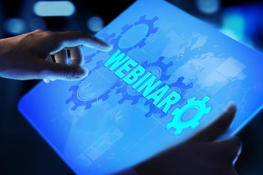 Sanal ekranda Webinar, Çevrimiçi eğitim, Eğitim ve E-öğrenme kavramı.