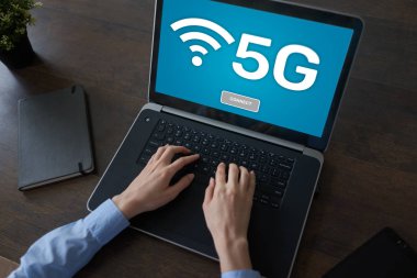 5g Hızlı mobil internet bağlantısı, Ne nesli iletişim ve modern teknoloji kavramı.