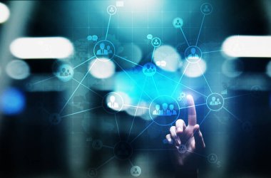 Karışık medya, HR, İnsan kaynakları ve küresel istihdam, sanal ekran üzerine dış kaynak kavramı.