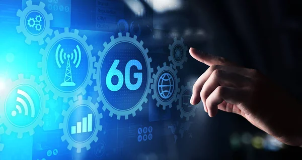 6G Yeni nesil telekomünikasyon hızlı internet ve teknoloji kavramı sanal ekranda.