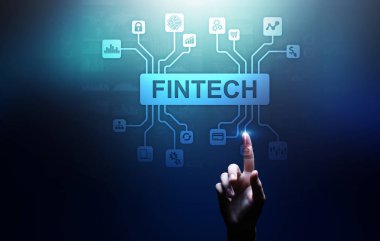 Fintech Finans Teknolojisi Kripto para birimi yatırımı ve dijital para. Sanal ekranda iş kavramı.