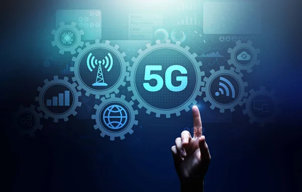 5G Fifth generation of mobile internet. Fast connection. Telecommunication concept on virtual screen.