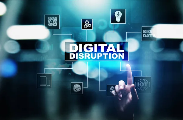 Digital Disruption. Disruptive business ideas. IOT internet of things, network, smart city and machines, big data, cloud, analytics, web-scale IT, Artificial intelligence, AI. — Stock Photo, Image