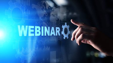Sanal ekranda Webinar, Çevrimiçi eğitim, Eğitim ve E-öğrenme kavramı.