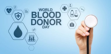 Dünya kan bağışçıları günü. Ekranda tıbbi konsept.
