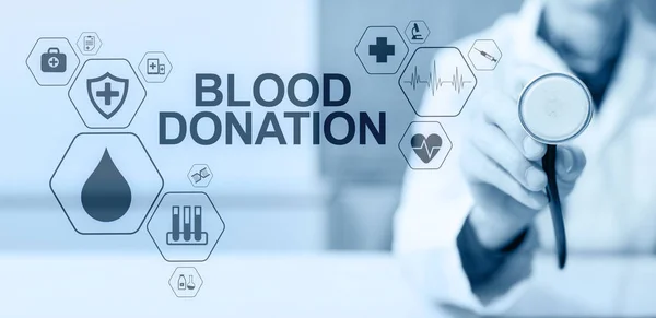 Ημέρα αιμοδοσίας Ιατρική έννοια στην εικονική οθόνη. — Φωτογραφία Αρχείου