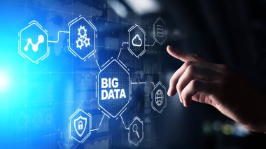 Büyük veri analiz platformu, iş zekası ve vitual ekran üzerinde modern teknoloji kavramı.