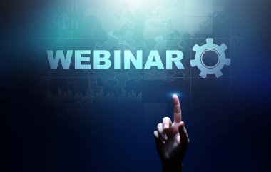 Sanal ekranda Webinar, Çevrimiçi eğitim, Eğitim ve E-öğrenme kavramı.