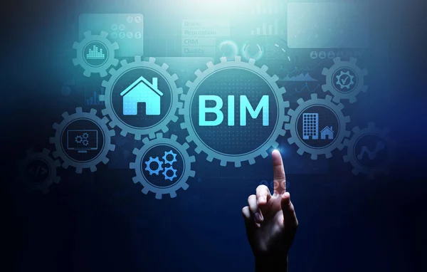 Koncepcja BIM Building Information Modeling Technology na wirtualnym ekranie. — Zdjęcie stockowe