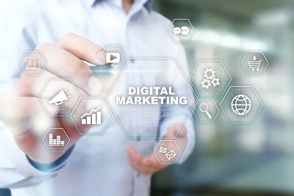 Digitale technologie marketingconcept. Internet. Online. Zoekmachineoptimalisatie. SEO. Smm. Video reclame. — Stockfoto