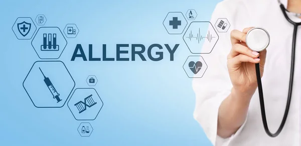 Allergy diagnosis medical and healthcare concept Doctor with stethoscope. — Stock Photo, Image