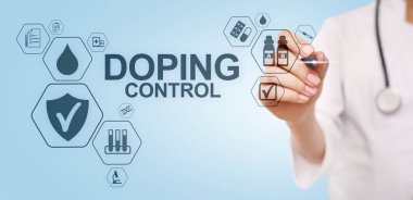 Doping kontrol spor analizi test laboratuvarı. Sanal ekranda tıbbi kavram.