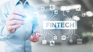 Fintech Finans Teknolojisi Kripto para birimi yatırımı ve dijital para. Sanal ekranda iş kavramı.