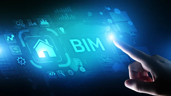 Koncepcja BIM Building Information Modeling Technology na wirtualnym ekranie. — Zdjęcie stockowe