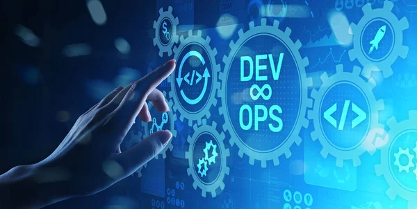 DevOps Concetto di sviluppo agile sullo schermo virtuale. — Foto Stock