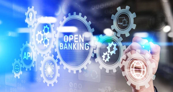 Open banking tecnologia finanziaria concetto fintech sullo schermo virtuale. — Foto Stock