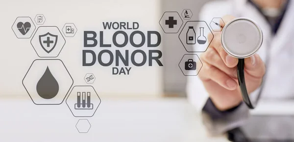 Día mundial de los donantes de sangre. Concepto médico en pantalla . — Foto de Stock