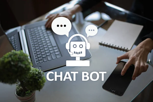 Chat bot, Ai, Intelligence artificielle et technologie d'automatisation dans le service et le support. Innovation des entreprises . — Photo