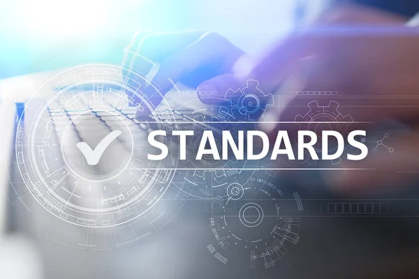 Standards, Quality Control, Assurance, ISO, Checkbox on virtual screen.