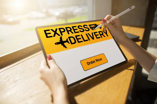 Express delivery form on screen, transportation and logistic concept. Online shopping. — Stock Photo, Image