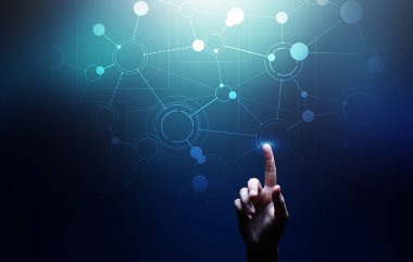 Organizasyon yapı ağı, sanal ekranda kurumsal ilişkiler. İş, Finans ve Teknoloji Konsepti.