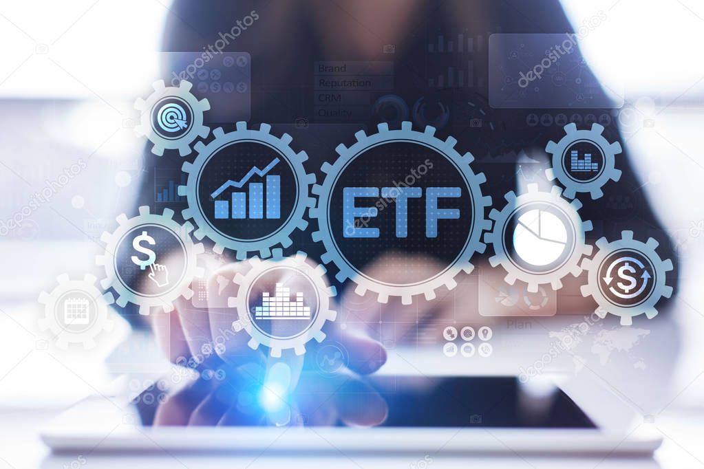 ETF Exchange traded fund Trading Investment Business finance concept on virtual screen.