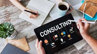 Danışmanlık diyagramı ekranda. Business Finance Internet Teknoloji Konsepti.