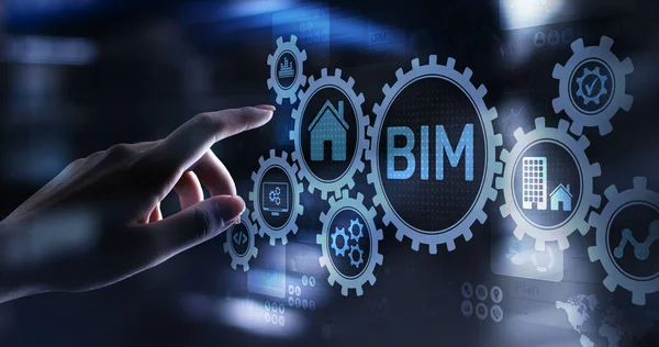 Koncepcja BIM Building Information Modeling Technology na wirtualnym ekranie. — Zdjęcie stockowe