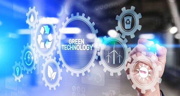 Green Technology Recycling Ecology Earth Saving concept on virtual screen.
