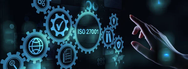 Iso 27001 Standart Standartlaştırma Sertifikası Müşteri Garantisi ve Sanal Ekran İş Konsepti.