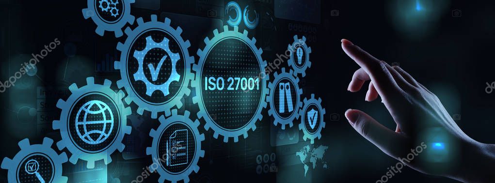 Iso 27001 Standard Standardisation Certification Customer guarantee and satisfaction Business concept on virtual screen.