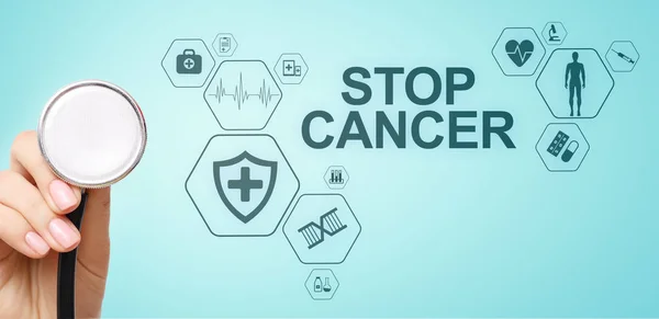 Остановить раковое медицинское обслуживание на виртуальном экране . — стоковое фото