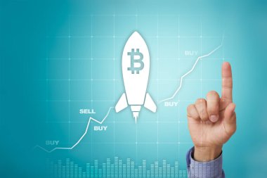 Bitcoin cryptocurrency. Pazar ticaret, finans teknoloji ve dijital para kavramı.