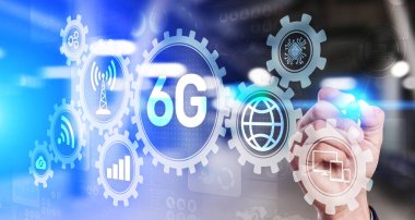 6G Yeni nesil telekomünikasyon hızlı internet ve teknoloji kavramı sanal ekranda.