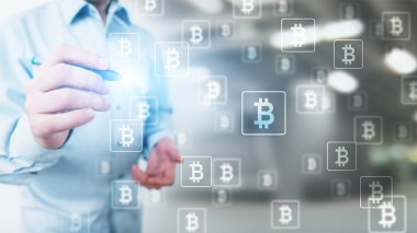 Bitcoin kripto para ticareti ve yatırım konsepti. Finansal teknoloji, Fintech ve dijital para.