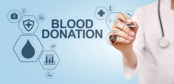 Giorno di donazione del sangue Concetto medico sullo schermo virtuale. — Foto Stock