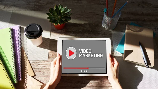 Video marketing and advertising concept on screen.