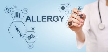 Alerji tanı tıbbi ve sağlık kavramı Doktor stetoskop ile.