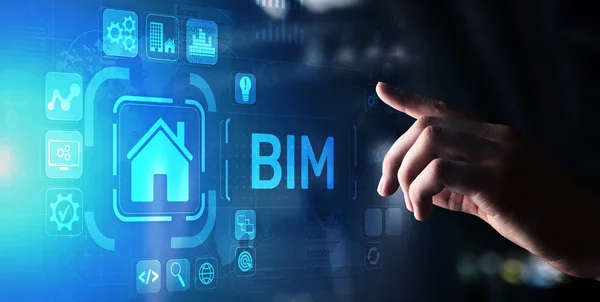 Koncepcja BIM Building Information Modeling Technology na wirtualnym ekranie. — Zdjęcie stockowe