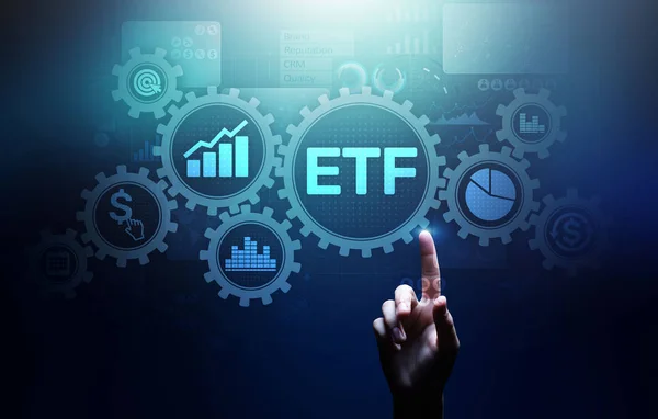W giełdowych ETF Fundusz handlu inwestycji Biznes Finanse koncepcja na wirtualny ekran. — Zdjęcie stockowe